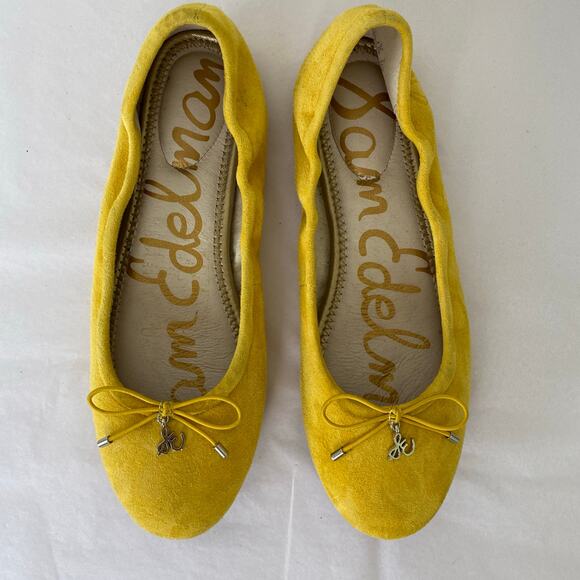 Sam Edelman Felicia Flats Size 6.5 Dijon Yellow Suede Leather Casual Preppy Twee - Picture 3 of 9